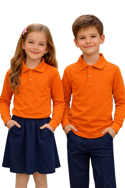 ERDEM KIDS تي شيرت للأولاد والبنات من القطن برقبة بولو وأكمام طويلة باللون ال...
