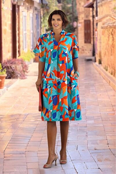 Nevin Kaya Moda V2-Turquoise haljina sa Picasso uzorkom