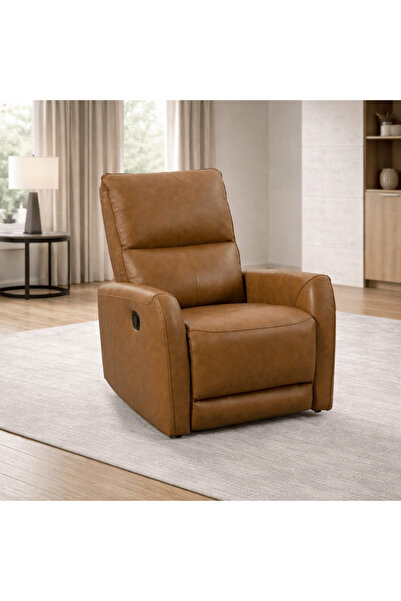Roots Furniture كرسي روتز كومفورت من الجلد البني القابل للإمالة يدويًا