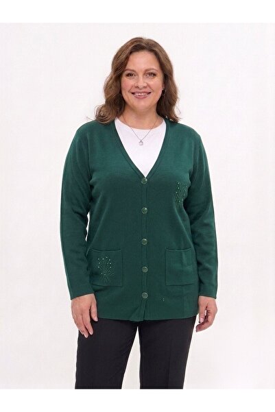 onno style women Classic Knitted Jacket with Steel Mesh Stone Accessories