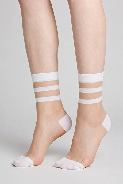 DÜVEN Striped Transparent Tulle Socks White