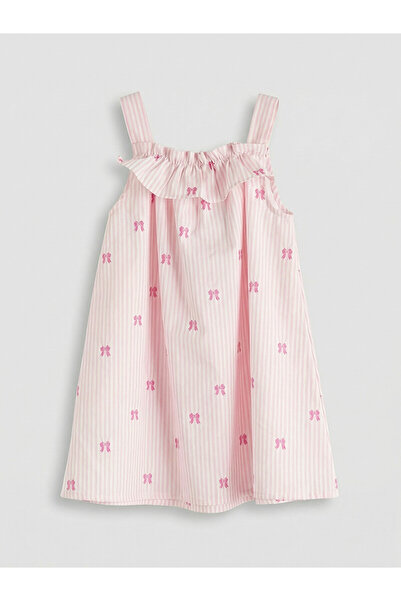 LC Waikiki Trendlucky Girl's Poplin Dress with Flounces in Contrast
