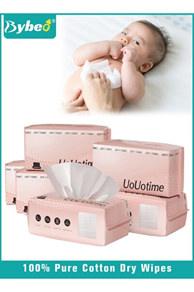 BYBEO 5 Packs Baby Cotton Tissue, Soft Baby Dry Wipe, Wet and Dry Use, Infant...