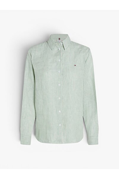 Tommy Hilfiger ESS LINEN RELAXED SHIRT Kadın Yeşil Gömlek - WW0WW44679