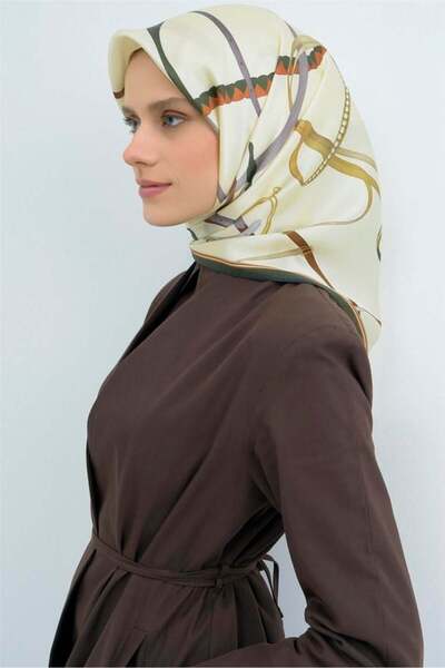 Armine Sura Pure Silk Scarf 9517 - 82 Cream Belt Pattern