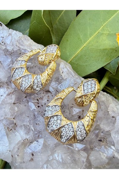 Merishe Jewerly Gold Luxury Wicker Look Zircon Stone Stainless Steel Earrings