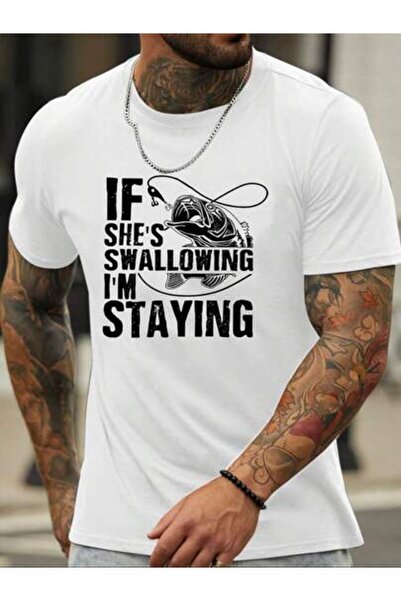 23ERVA I'M STAYING Graphic Pure Crew Neck Summer Fishing Tee, Soft Cotton For...