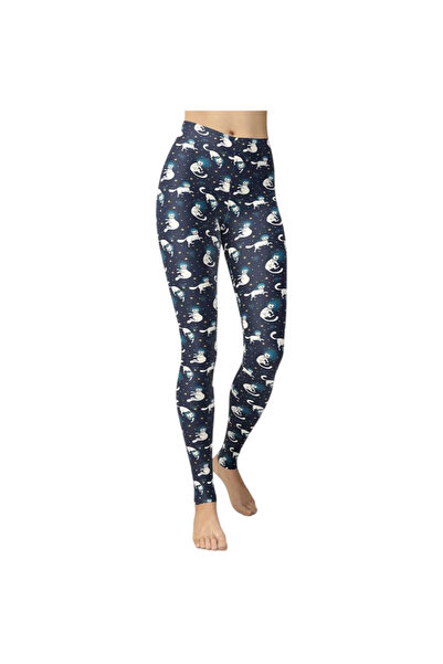 OEM Colanți de damă cu talie înaltă, sport casual, cu model, albaștri, S-L