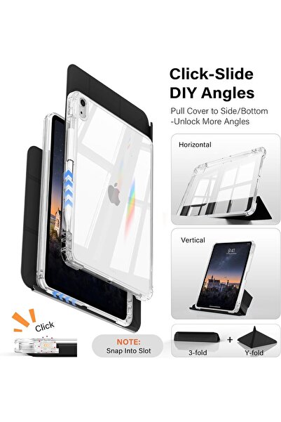 Fogy Apple iPad Air 11 M3/M4/M5 İle Uyumlu Kılıf Magnetik Kalem Şarj Bölmeli Uyku Modlu Şeffaf Pu Kapak