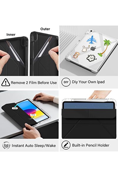 Fogy Apple iPad Air 11 M3/M4/M5 İle Uyumlu Kılıf Magnetik Kalem Şarj Bölmeli Uyku Modlu Şeffaf Pu Kapak