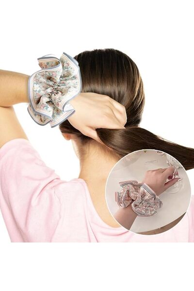 Tazweeq ربطات شعر كبيرة بنقوش زهرية، مجموعة من 3 قطع، ربطات شعر ساتان كبيرة ا...