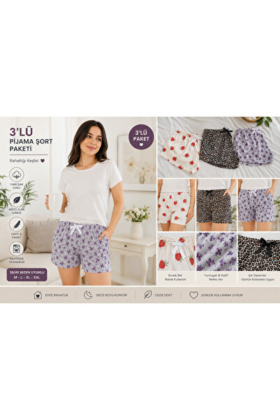 3'lü Kadın Desenli Şort Pijama Altı Paketi (38-48 Beden