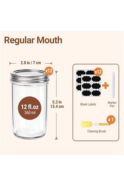 Home Zone 12-Pack 8 oz Mason Jars with Lids, Wide Mouth Leak-Proof Airtight L...