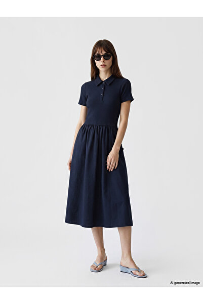 LC Waikiki Two Mt Shop Quality Polo Collar Waist-Slit Dress