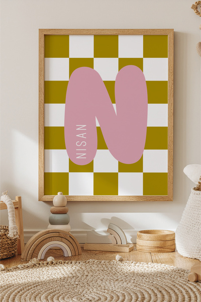 esnipix Kişiye Özel İsim Poster Çocuk Odası Harf Posteri Kareli Monogram Duva...