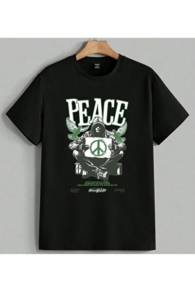ELFERA Peace Baris Poster Design Printed Unisex Oversize T-Shirt Black