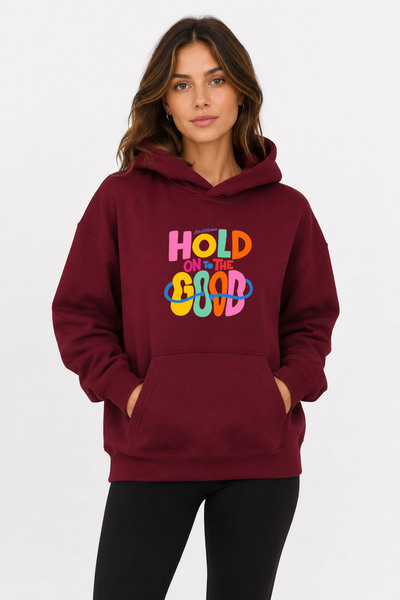 herkesemoda Hold Good Printed Hooded 2 Thread Raster Sweatshirt