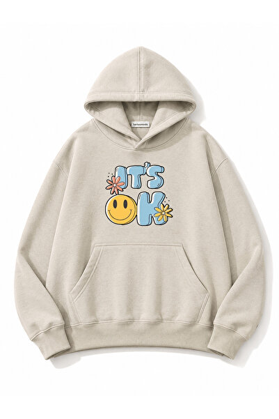 herkesemoda It's Ok Printed Hooded 2 Thread Raster Printed Sweatshirt