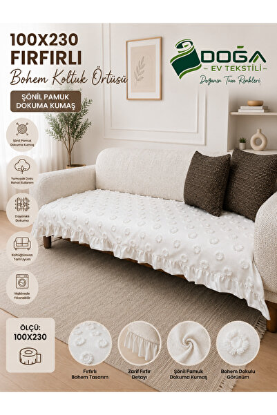 DOĞA EV TEKSTİLİ Doğanın Tüm Renkleri 100X230 Fırfırlı Bohem Koltuk Örtüsü Şö...