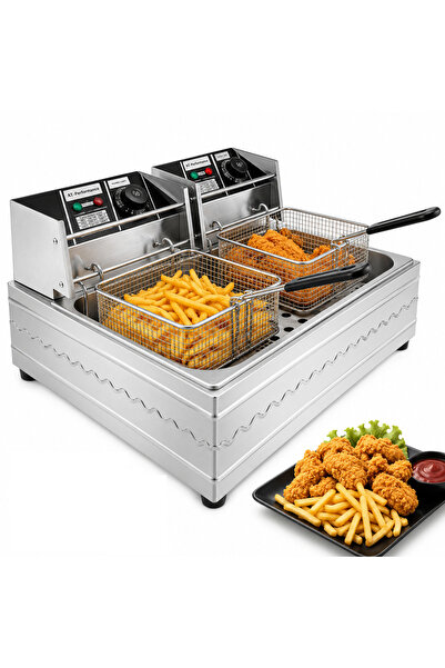 Rovitech Friteuză electrică dublă profesională, 12L-2x6L, 5000W, inox