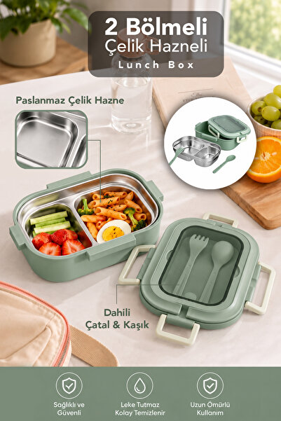 Meleni Home Stainless Steel Lunch Box - Portable Divided Food Container with ...