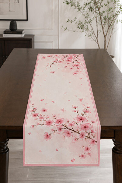 Bebişim Halı Pink Cherry Blossom and Butterfly Patterned Spring Runner Tablec...