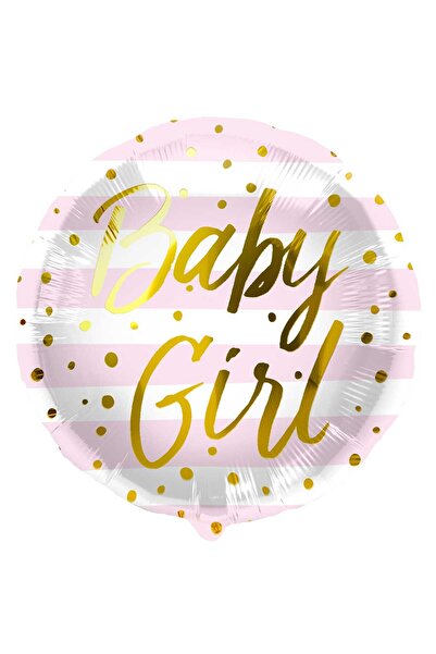 OEM Μπαλόνι foil  "Baby Girl " με ροζ & λευκές ρίγες - 45 εκ. διάμετρος