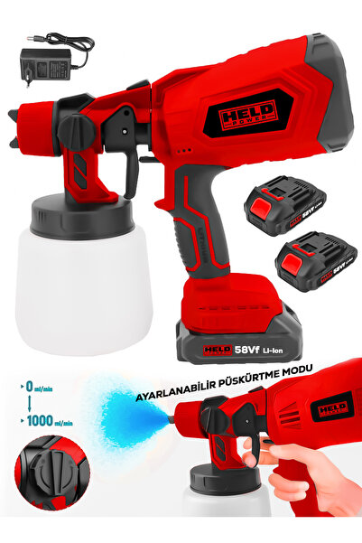 held power 58Vf Çift Akülü Fırçasız Şarjlı Boya Püskürtme Makinesi 200W 1L