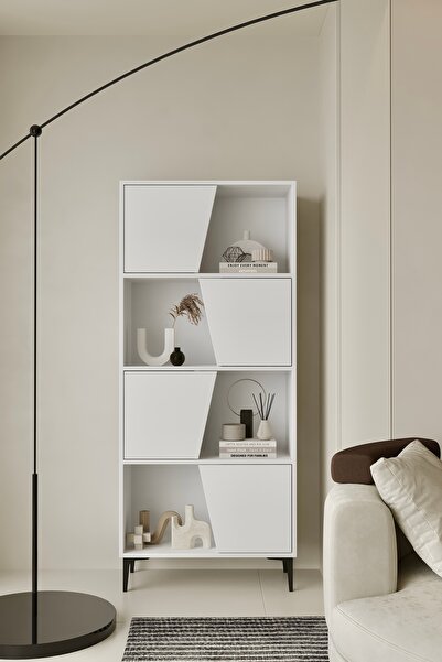 Furnitt Home Roma Beyaz Kitaplık 175 cm - Vitrin - Gümüşlük (100% MDF) Metal ...