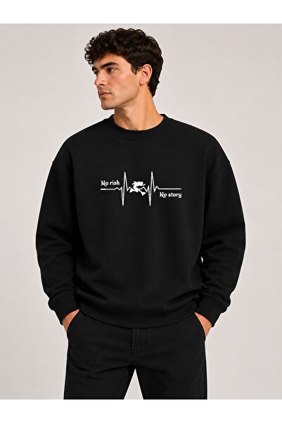 herkesemoda Risk Detailed Printed Crew Neck 2 Thread Sweatshirt