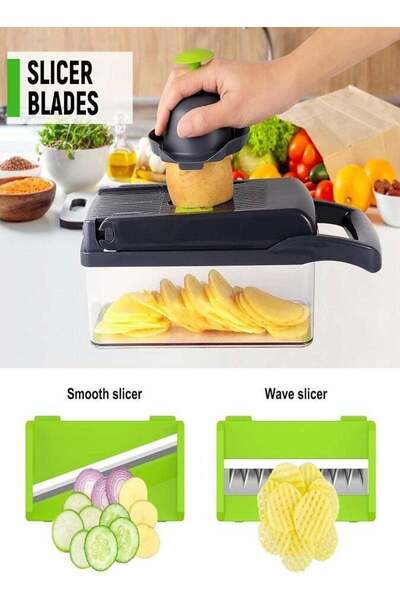 LIVVY 16-in-1 Multifunctional Vegetable Chopper – Pro Onion Slicer Dicer Cutter with 8 Interchangeable Blades & Large Container, Mandoline Food Cutter for Onion, Carrot, Garlic, Potato, Tomato & More