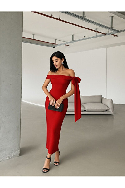 Wear Up فستان كريب طويل بتفصيلة شريطية على الكتف للنساء