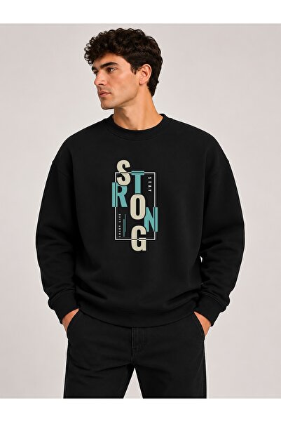 herkesemoda Strong Print Detailed Crew Neck 2 Thread Sweatshirt
