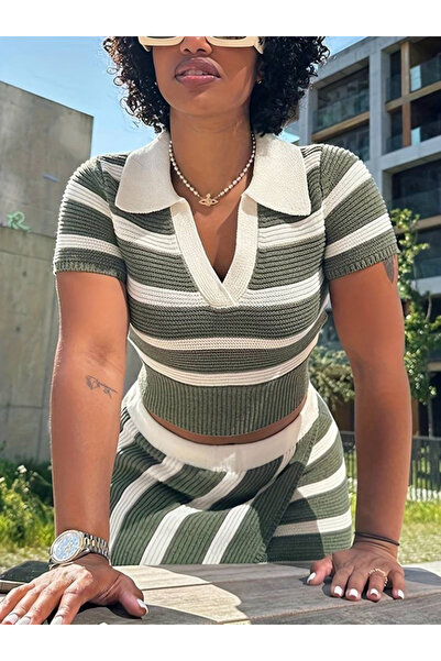 oniks store Women's short sleeve polo collar crop asymmetric mini knitwear sk...