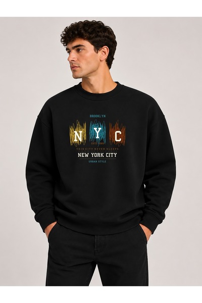 herkesemoda Nyc majica sa otisnutim logom, okruglim izrezom i dvostrukim koncem