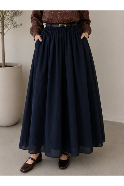 Generic Brand Lined Voile Skirt-Navy Blue