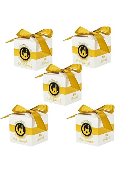 BrainGiggles Eid Mubarak Gift Boxes – Pack of 5 Ramadan Favor Boxes in White ...