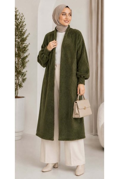 ZEYN STORE Women's Shawl Collar Oversized Knitwear and Long Cardigan with Bearded Fur
