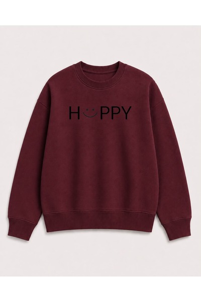 herkesemoda Hüppy Print Detailed Embroidered 2 Thread Crew Neck Sweatshirt