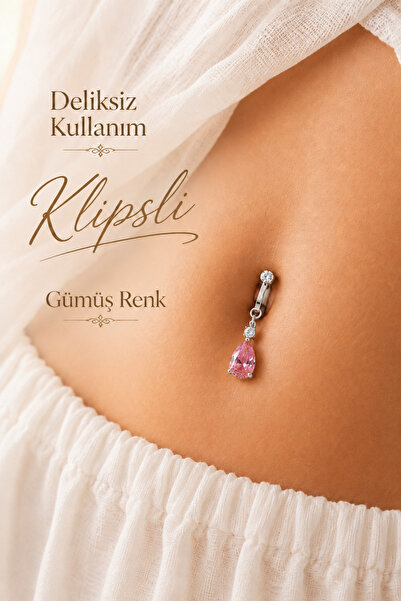 Sacce Scarves&Accessories Pembe Damla Taşlı Klipsli Göbek Piercingi Deliksiz ...