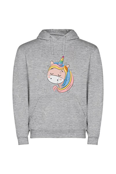 iLovePrints Magical Rainbow Unicorn Φούτερ με κουκούλα σε χρώμα Γκρι