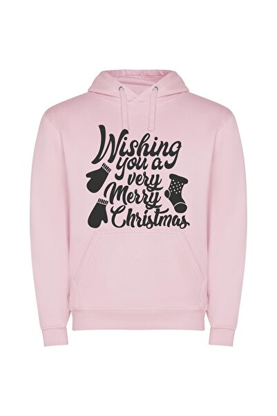 iLovePrints Elegant Christmas Greetings Φούτερ με κουκούλα σε χρώμα Ροζ