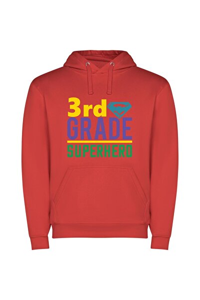 iLovePrints Grade Three Superpower Φούτερ με κουκούλα σε χρώμα Κόκκινο
