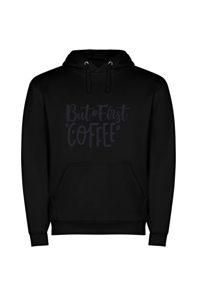 iLovePrints Black Ink Coffee Elegance Φούτερ με κουκούλα σε χρώμα Μαύρο