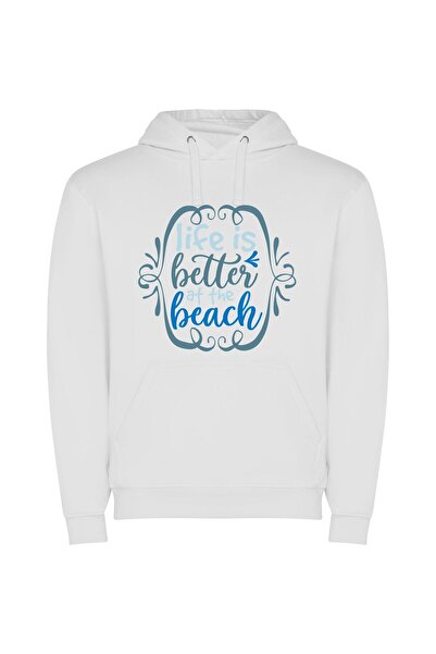iLovePrints Beach Blissful Escape Φούτερ με κουκούλα σε χρώμα Λευκό