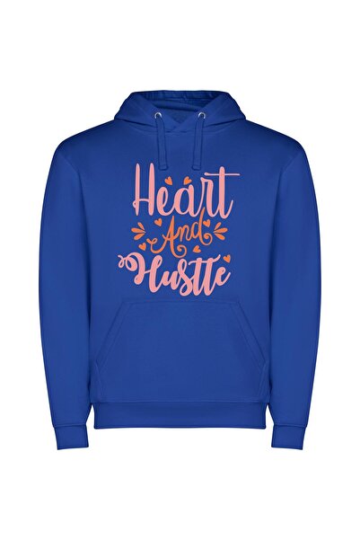 iLovePrints Pink Heart Hustlers: Clean Design Φούτερ με κουκούλα σε χρώμα Μπλε