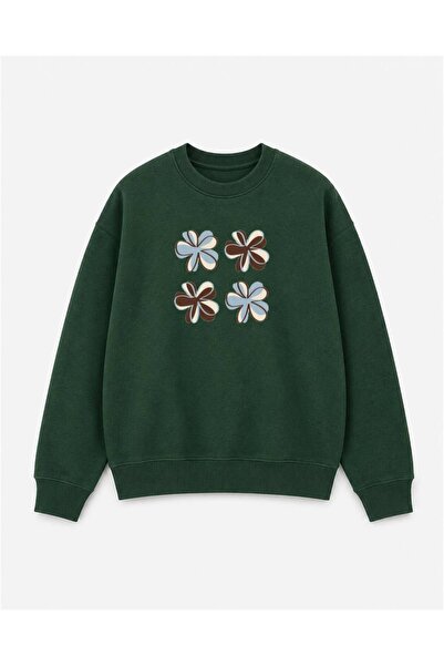 herkesemoda Floral Printed 2 Thread Threaded Crew Neck Sweatshirt