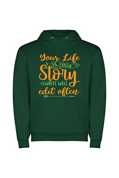 iLovePrints Edit Your Life Story Φούτερ με κουκούλα σε χρώμα Πράσινο