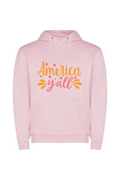 iLovePrints Colorful Americana View Φούτερ με κουκούλα σε χρώμα Ροζ