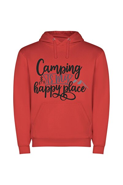 iLovePrints Camping Joy Zone Φούτερ με κουκούλα σε χρώμα Κόκκινο